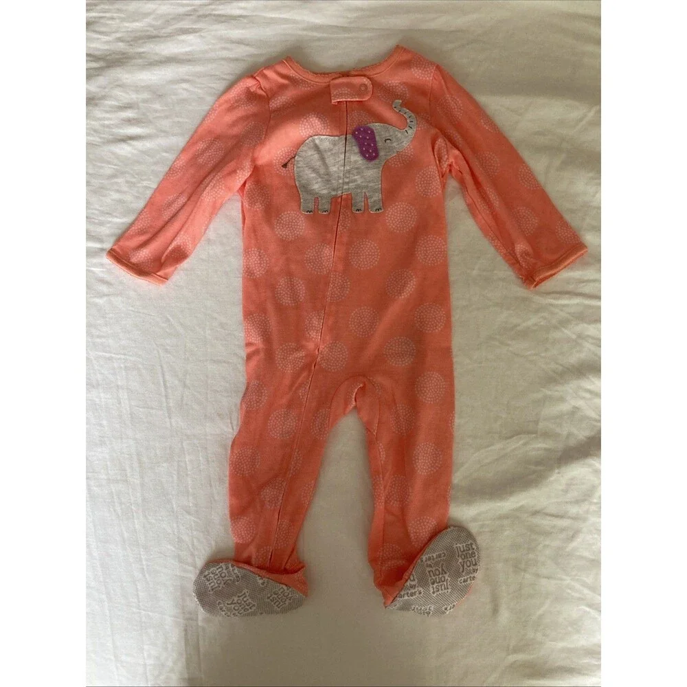 12 Months Carter's baby girl clothes - long sleeve one piece | elephant theme